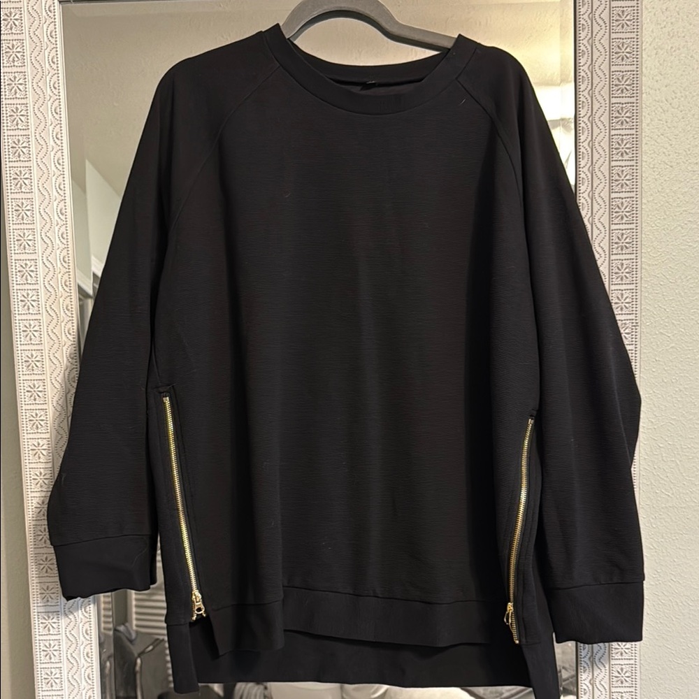 Black Sweater with Gold Zipper Accents